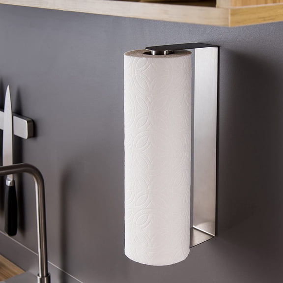YIGII Paper Towel Holder Wall Mount Under Cabinet for Kitchen Roll Paper Adhesive Stainless Steel Silver Paper Towel Rack