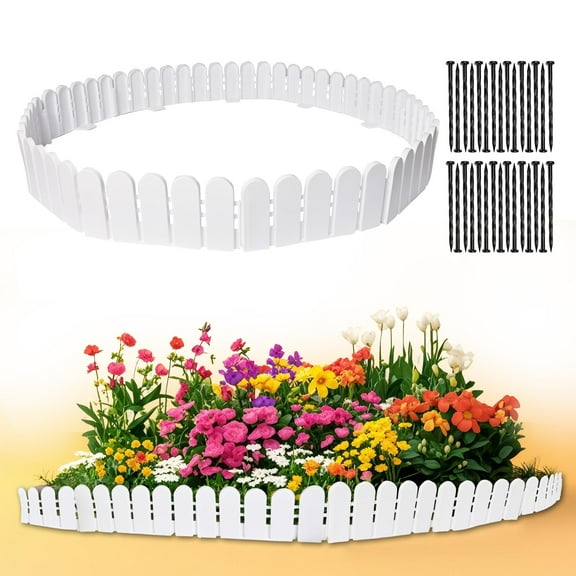 YIGMAW 2025 New Garden Edging Border,25 Ft-4.5 in Tall Landscape Edging Border, Plastic Edging for Landscaping with Spikes for Flower Beds,Lawns,Patios & DIY Yard Landscaping (White, 30 Pack) C99