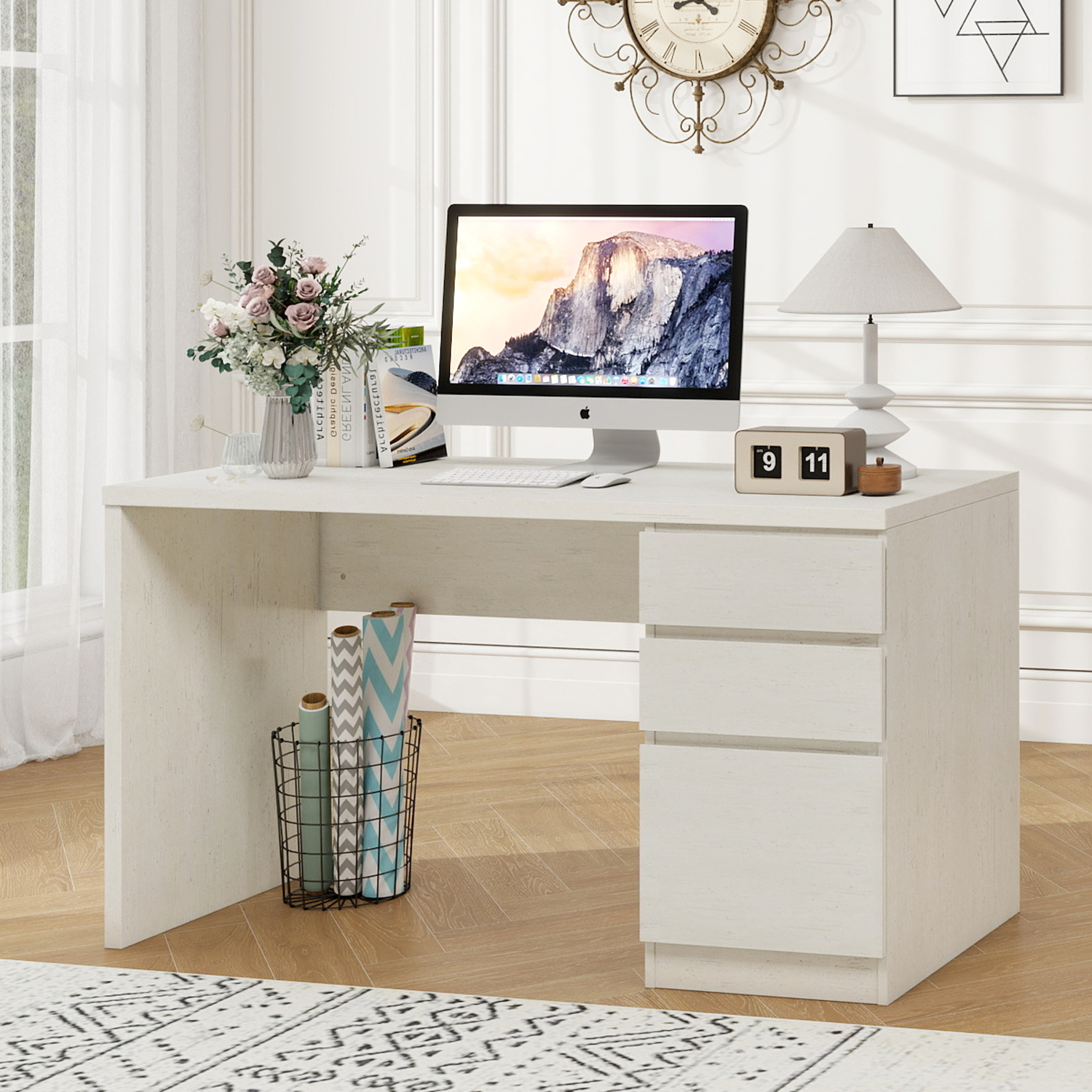 YIGOBUY 53 inch Computer Desk with File Drawers (White Oak) - Walmart.com