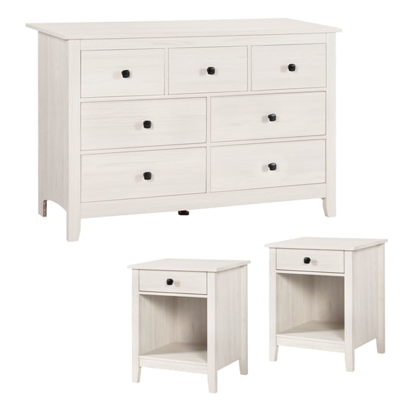 YIGOBUY Dresser and Nightstand Set - 3 Pieces Bedroom Set with 7 Drawer Dresser and 1 Drawer Nightstands, Wood Double Dresser, White Wood Grain