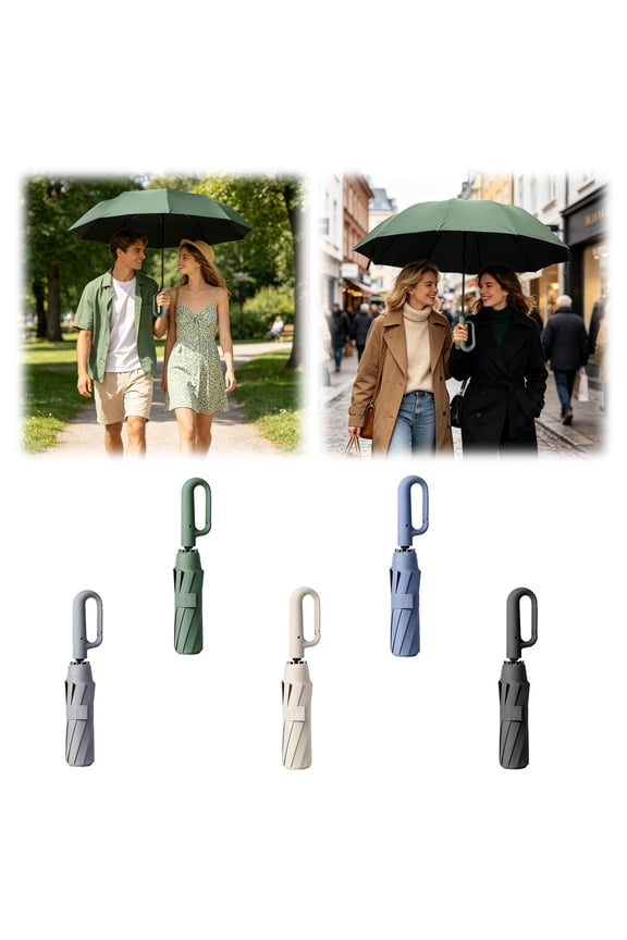 - 14.7in One-Touch Auto Open Close Rain Umbrella, Durable Windproof Polyester Canopy Hook Grip Parasol, Multipurpose Outdoor Daily Travel Household Waterproof Accessory (Black)