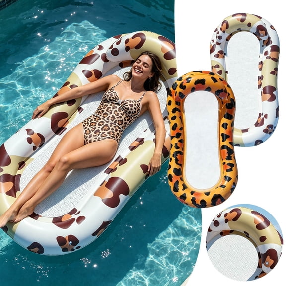 YIGOUMY - 1pc 55.5in Inflatable Pool Hammock Float, Leopard Print Water Lounge Floatie, Durable Summer Swimming Raft for Adults, Pool Party, Relaxation (B)