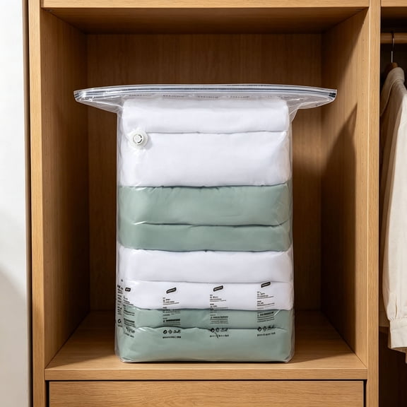 YIGOUMY - 1pc Transparent No Pump Vacuum Storage Bags, Large Capacity Space Saver Bags for Closet Organization, Compression Bags for Clothes, Blankets, Seasonal Items (31.5*39.4*15in)