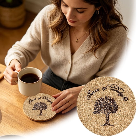 YIGOUMY-4in Printed Natural Soft Cork Coaster, Anti-Scratch Heatproof Round Cup Pad, Spill Resistant Tabletop Guard for Home Kitchen Bar Mugs & Beverage Glass Decor Supplies (B)