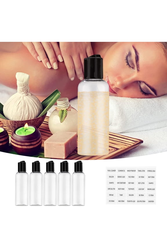 5pcs Empty Travel Size Bottle, TSA approved travel size bottle, A set of travel bottle packaging cosmetic bottles with labels,for convenient to carrys (100ml, Clear)