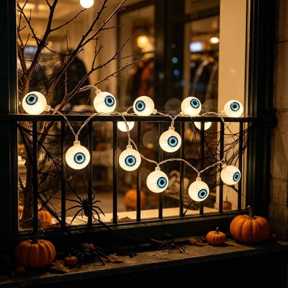 YIGOUMY - 6m 40 LED Halloween Eyeball String Lights, Battery Operated Eyeball Lamp Strand, Holiday Lighting for Yard, Porch, Window, Indoor Outdoor Halloween Atmosphere Decor (B)