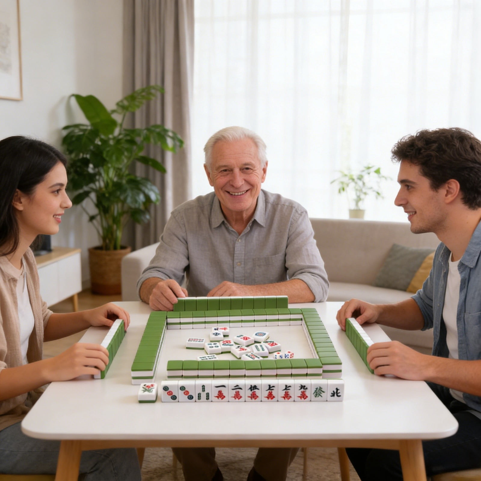 YIGOUMY-Chinese Mahjong Set, 144 Complete Melamine Tiles, Traditional Strategy Board Game for Family Game Night & Social Gathering (Green)