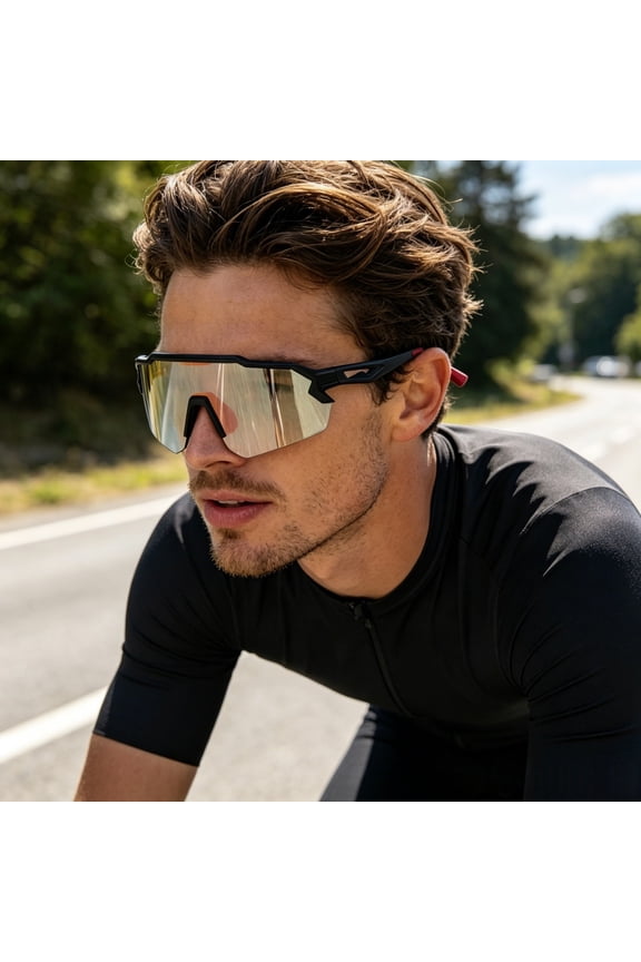 - Photochromic Safety Glasses, Sports Sunglasses for Men | Large Wraparound TR Frame with Day & Night Adaptive Lenses, Windproof Cycling Eyewear for Riding (F)
