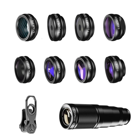YIGSECU 10 in 1 Mobile Phone Camera Lens Include Radial CPL Star Flow Filters 22X Telephoto Fisheye Lens Wide Angle Macro Lens