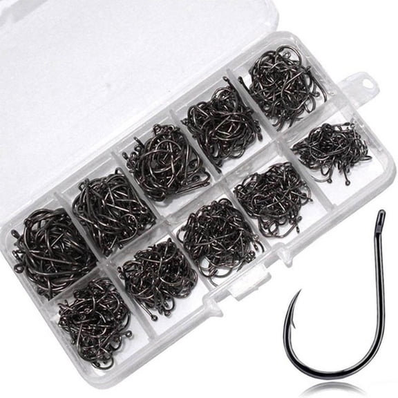 YIGSECU 100/500Pcs Saltwater Freshwater Barbed Fishing Hook Carbon Steel Eyed Sea Fish Hook Replacement Carp Circles Hook