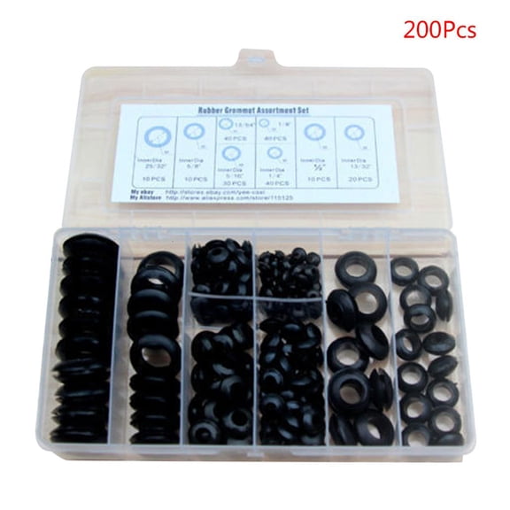 YIGSECU 200 Pieces Rubber Gasket Hole Plug Waterproof Rubber Grommet Electrical Wire Gasket Kit with Storage Box Durable