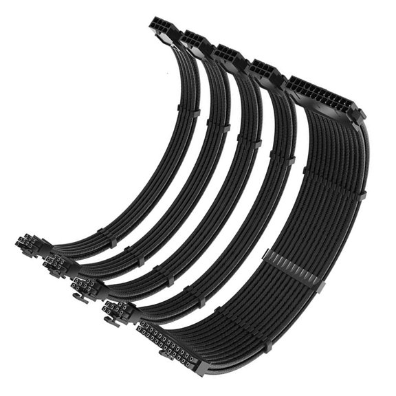YIGSECU 24Pin Power Supply Extension Cables with Combs, 35CM Sleeved 24Pin PCIE 6+2Pin 8Pin CPU 4+4Pin Extensions