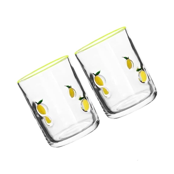 YIGSECU 2Pcs 14oz Lemon Themed Juice Cups Vintage Styles Glasswares For Dining Decors