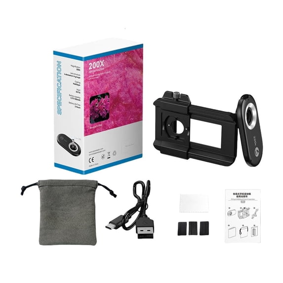 YIGSECU 3 in 1 High Magnification Phone Microscope Lens 100X/150X/200X Zoom with LED Light CPL Filter Pocket Size for Phone