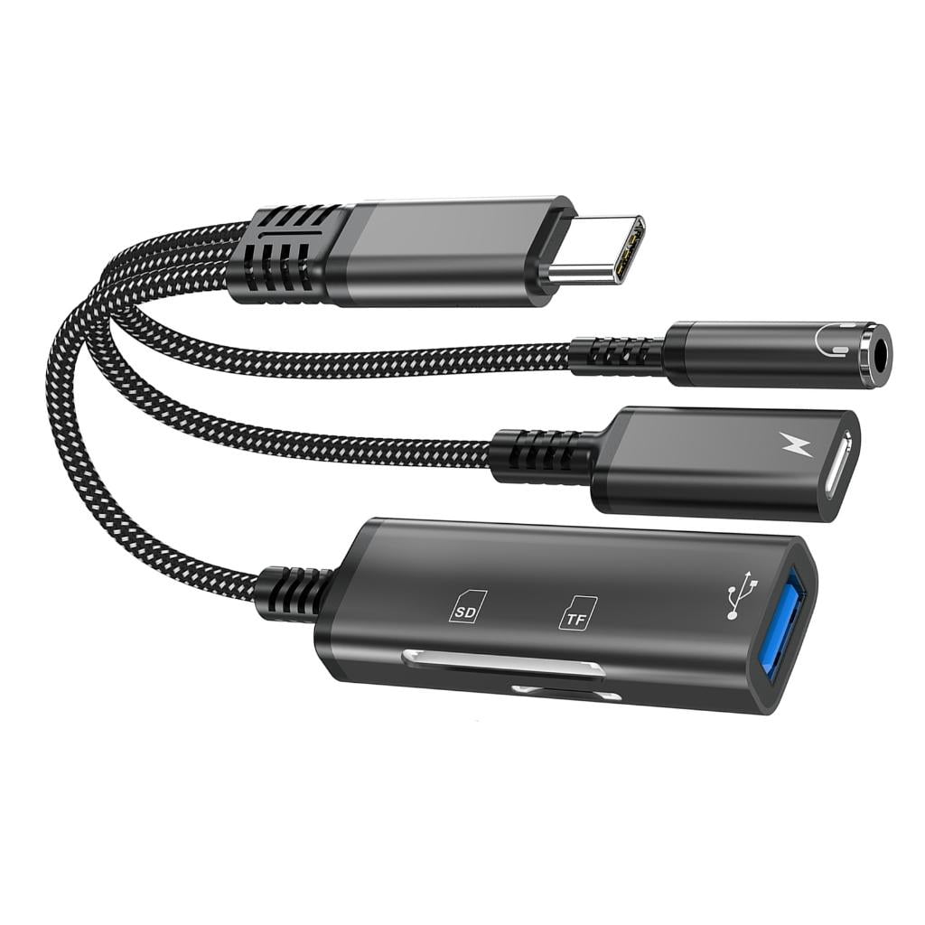 Audio Card Reader YIGSECU 5 in 1 Fast Charging Adapter Type C to Type C 3.5mm Sound ...