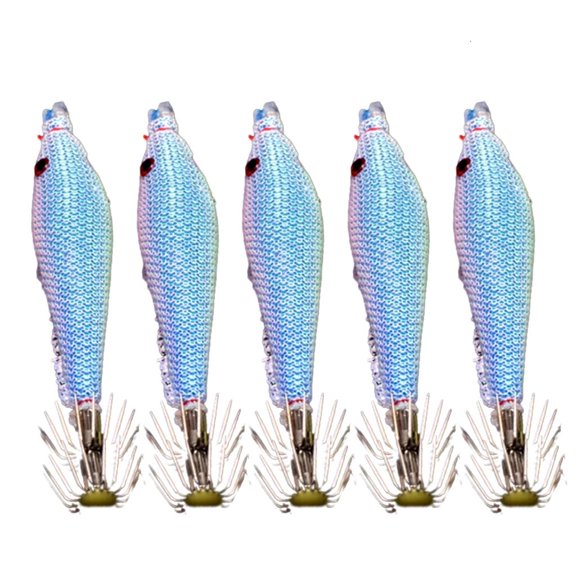 YIGSECU 5Pcs Luminous Squid Jig Hooks Fishing Cuttlefish Sleeve Squid Jig Baits Night Fishing Saltwater Lures Fishing Accessory