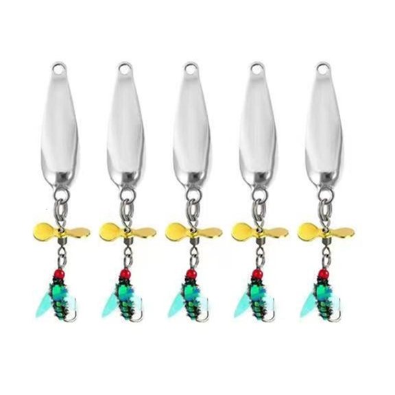 YIGSECU 5pcs Fly Metal Fly Fishing Baits Fishing Tackle Spoon Spinner Sequins Baits with Propellers Fly Lures