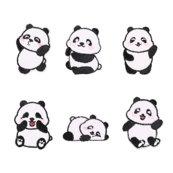 YIGSECU 6pcs Panda Decorative Stick On Patches Embroidered Badge Clothing Repair Patches