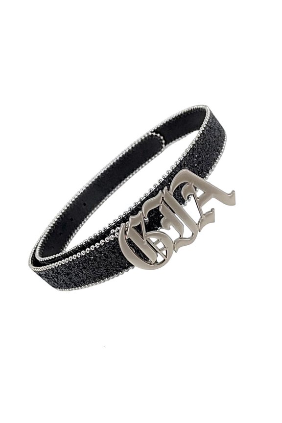 All Matching Letter Buckle Belt Dress Pants Waistband Beaded Trim Skinny Belt