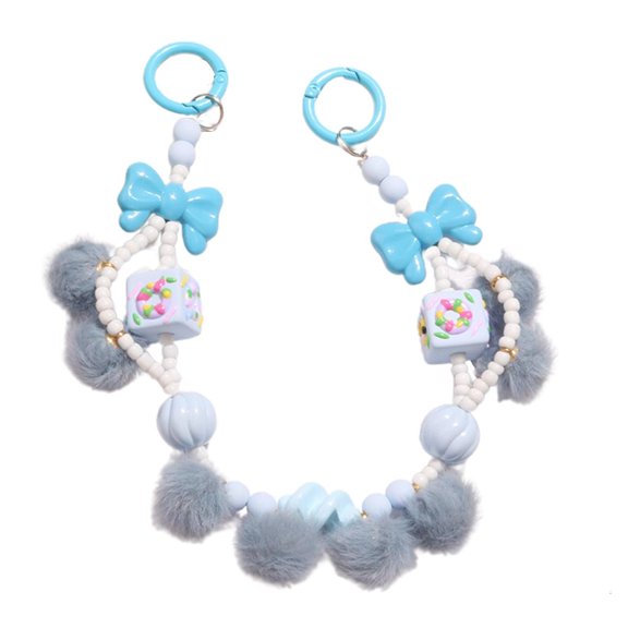 YIGSECU Beaded Phone Lanyard, Plush Pom Beaded Wrist Chain Phone Case Strap for Women Girls Cute Anti-Lost Phone String