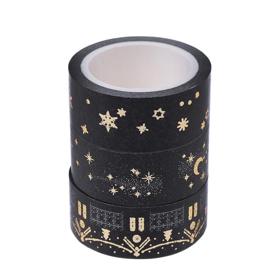 YIGSECU Black Moon Stars Paper Sticky Adhesive Sticker Decorative Washi Tape 1.5cm x 5m