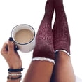 thumbnail image 1 of YIGSECU Breathable Lace Knitted Socks Warm Autumn Winter Knee High Socks Thigh High Socks Cotton Stockings Gift for Girls Women, 1 of 12