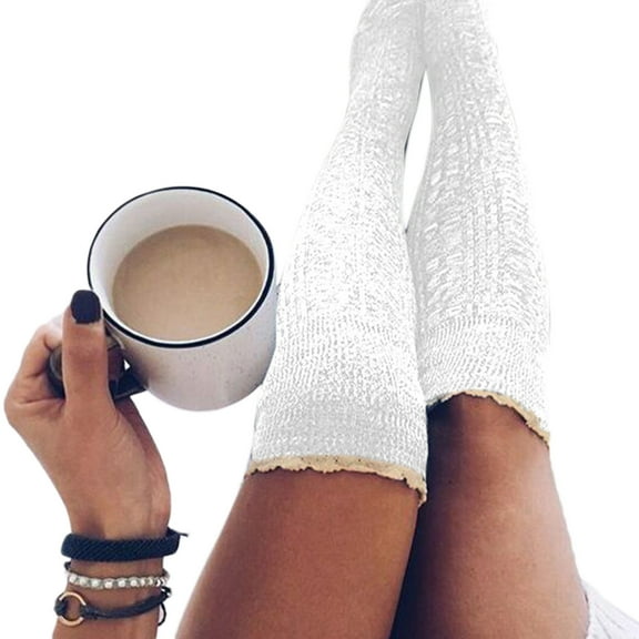 YIGSECU Breathable Lace Knitted Socks Warm Autumn Winter Knee High Socks Thigh High Socks Cotton Stockings Gift for Girls Women