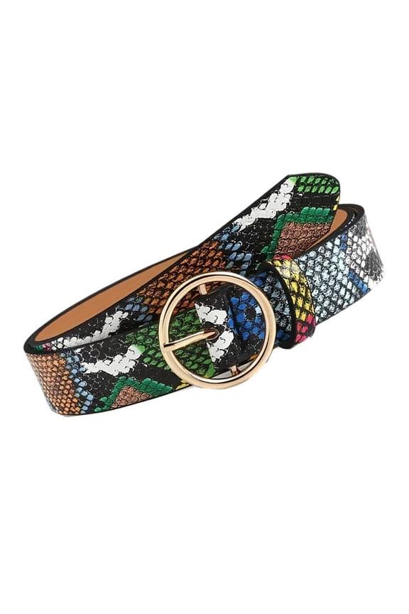 Chic Adjustable Waist Belt Green Serpents Print Durable PU Fashion Strap
