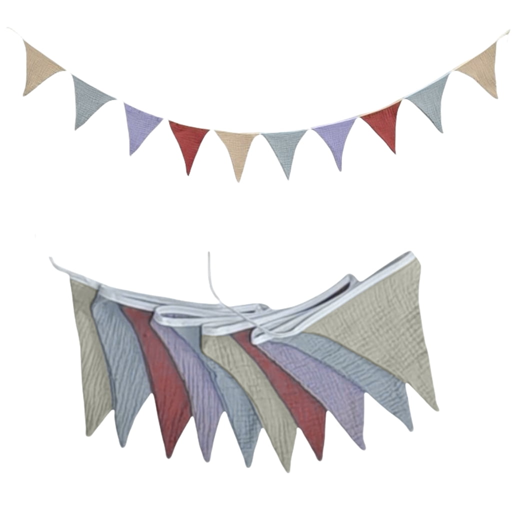 Cotton Fabric Pennant Bunting Garland - 93 Inch Triangle Flags For Nursery, Birthday, Baby Shower