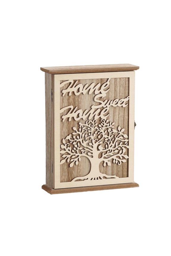 Decorative Wooden Wall Key Storage Box 6 Hook Lockable Cabinet for Entryway Hallway Office Use Multifunction Key Holder