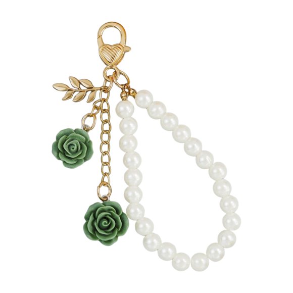 Elegant Rose Pearls Keychain Resin Flowers and Alloy Clasp Keyring Beaded Key Chain Accessories for Fashionable Women