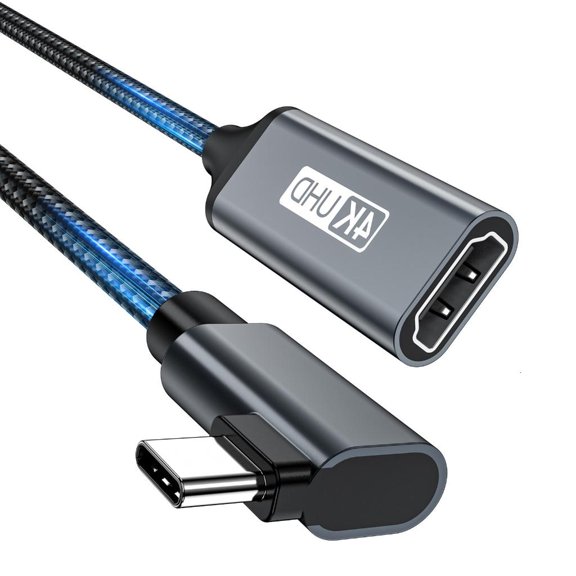 YIGSECU Flexible Right Angled Type C HDTV Female Cord 0.2M 30Hz Signals Transfer Braided Shielded Cable for Space Saving Setups