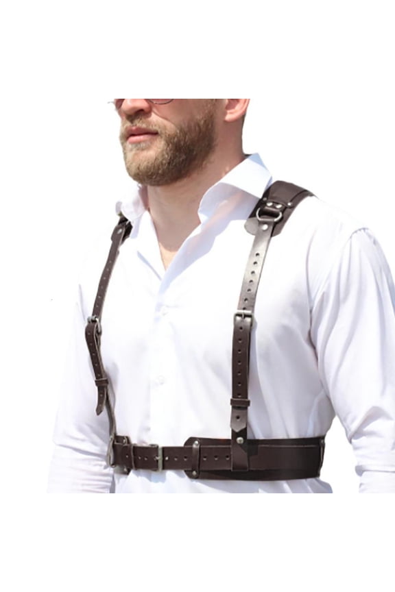 Gothic Body Chain Harness Rocker PU Black Halter Chains for Party Male Halter for Men and Boys