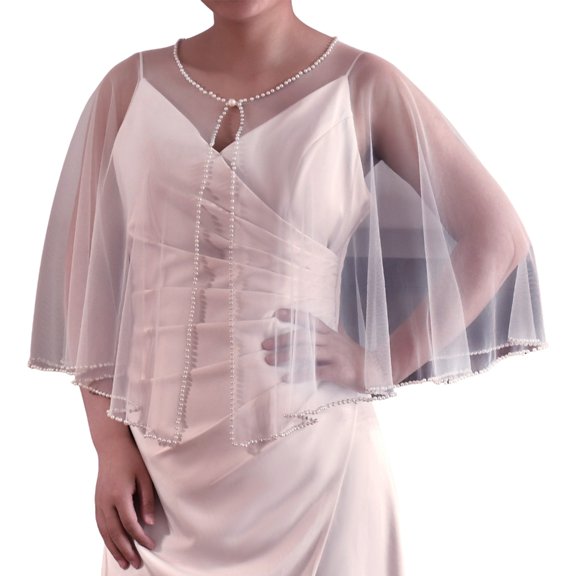 YIGSECU Luxury Pearls Embellished Polyester Shawl Cover Up for Dresses Galas And Banquets