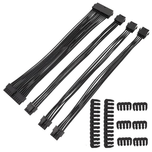 YIGSECU Mainboard Power Supply Extension Cable 24Pin GPU 8Pin PCIE 6+2Pin CPU 8Pin 18AWG Power Cord Comb Holder