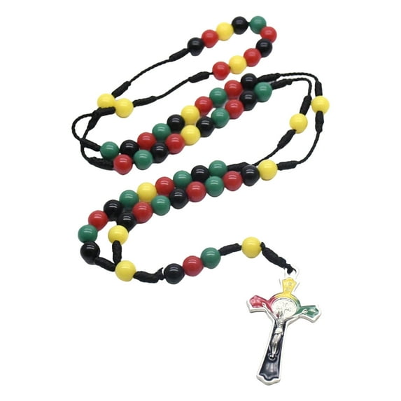 YIGSECU Multicolored Beads Rosary Chain with Christians Crosses Pendant Braided Rope Necklace Fashion Accessory for Believers