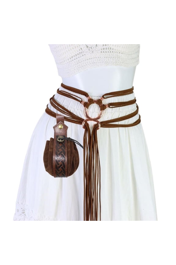 Nordic Waist Cincher Belt With Waist Pack PU Pouch Belt For LARP Victorian Waist Knotted Rope Belt With Detachable Medieval Purse For Masquerades
