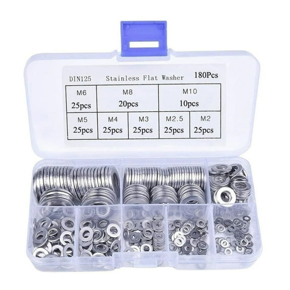 YIGSECU Pack of 180 Multipurpose Flat Washers Sturdy Stainless Steel Materials Convenient for Screws and Bolts Daily Use