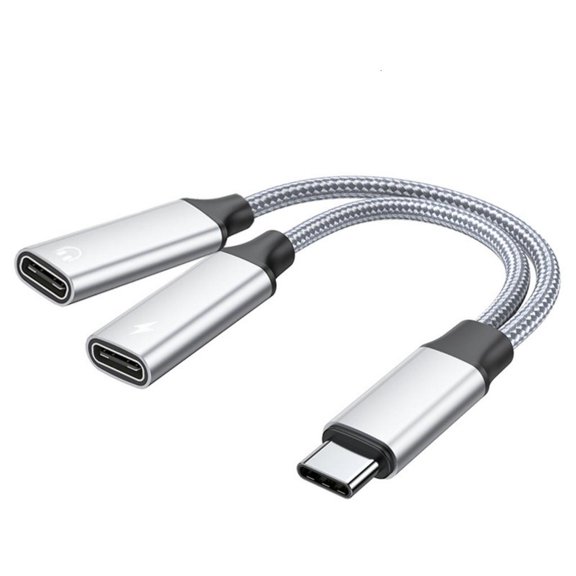 YIGSECU Portable Double Type C Adapter Converter With 60W Fast Charge Capability And Clear Sound Suitable For Smartphones Tablet