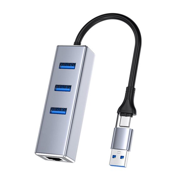 YIGSECU Portable USB Type C And USB A To RJ45 Gigabit Adapter With 3 USB3.0 Hubs For Laptop PC Devices