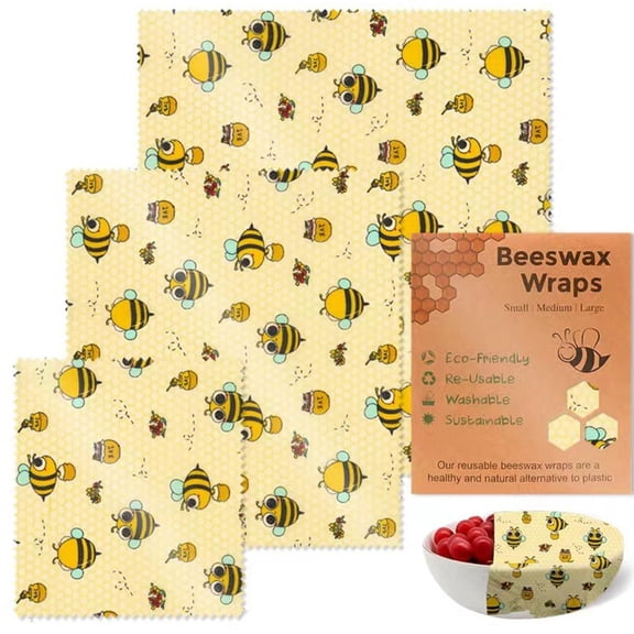 YIGSECU Reusable Beeswaxs Cloth Wrap 3pcs Set Food Freshness Natural Cotton Covers