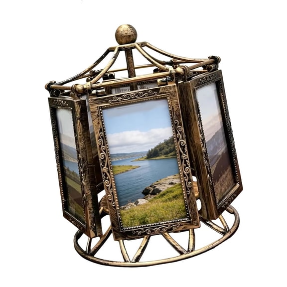YIGSECU Rotatings Ferris Wheel Picture Frame,Family Photo Frame Shows Desktop Decors Wind Up Music Box Carousels Photo Frame