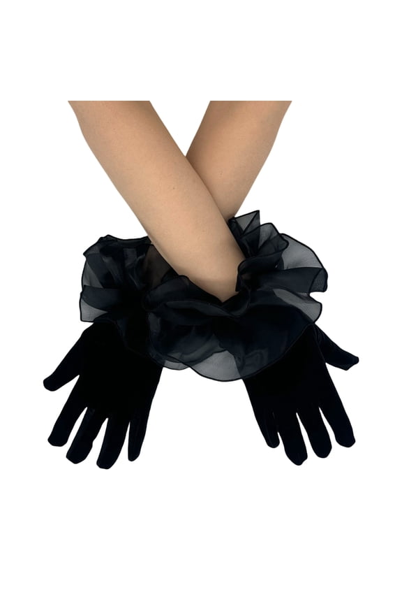 Ruffle Lace Cuffs Gloves Velvet Short Gloves for Wedding Event Party Accessories