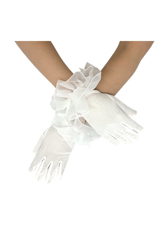 Ruffle Lace Cuffs Gloves Velvet Short Gloves for Wedding Event Party Accessories