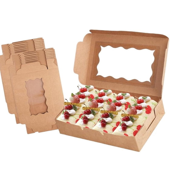 YIGSECU Set of 20 Multipurpose Brown Cupcake Boxes with PVC Window Great for Storing and Presenting Sweets Storage Solution