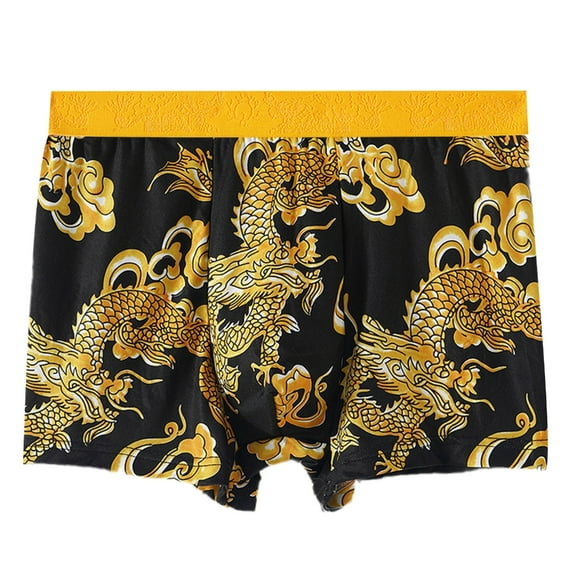 YIGSECU Soft Stretchy Men's Boxers Briefs with Chinese Dragon Pattern Underpants Shorts