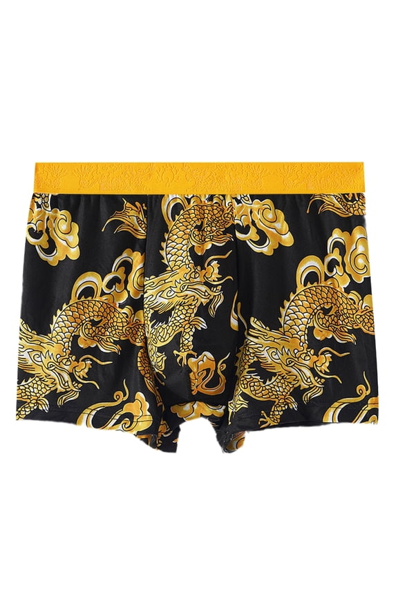 Soft Stretchy Men's Boxers Briefs with Chinese Dragon Pattern Underpants Shorts