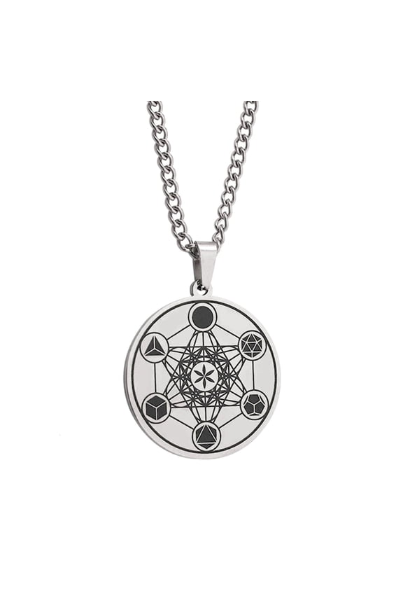 Stainless Steel Metatron Cube Necklace Flower of Life Pendant Chakra-Yoga Meditation Chain Man Jewelry Gift