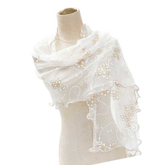 YIGSECU Stylish Women’s Embroidered Scarf Multifunctional Evening Shawl With Sheer Lace Accents