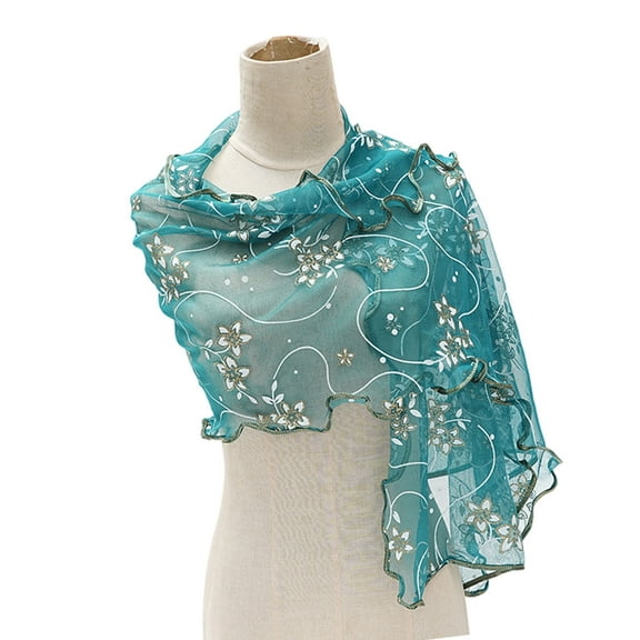 YIGSECU Stylish Women’s Embroidered Scarf Multifunctional Evening Shawl With Sheer Lace Accents